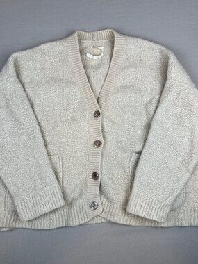 Monica Cordera Oversized Boucle Cardigan Merino Wool Beige Cream Made Spain OS